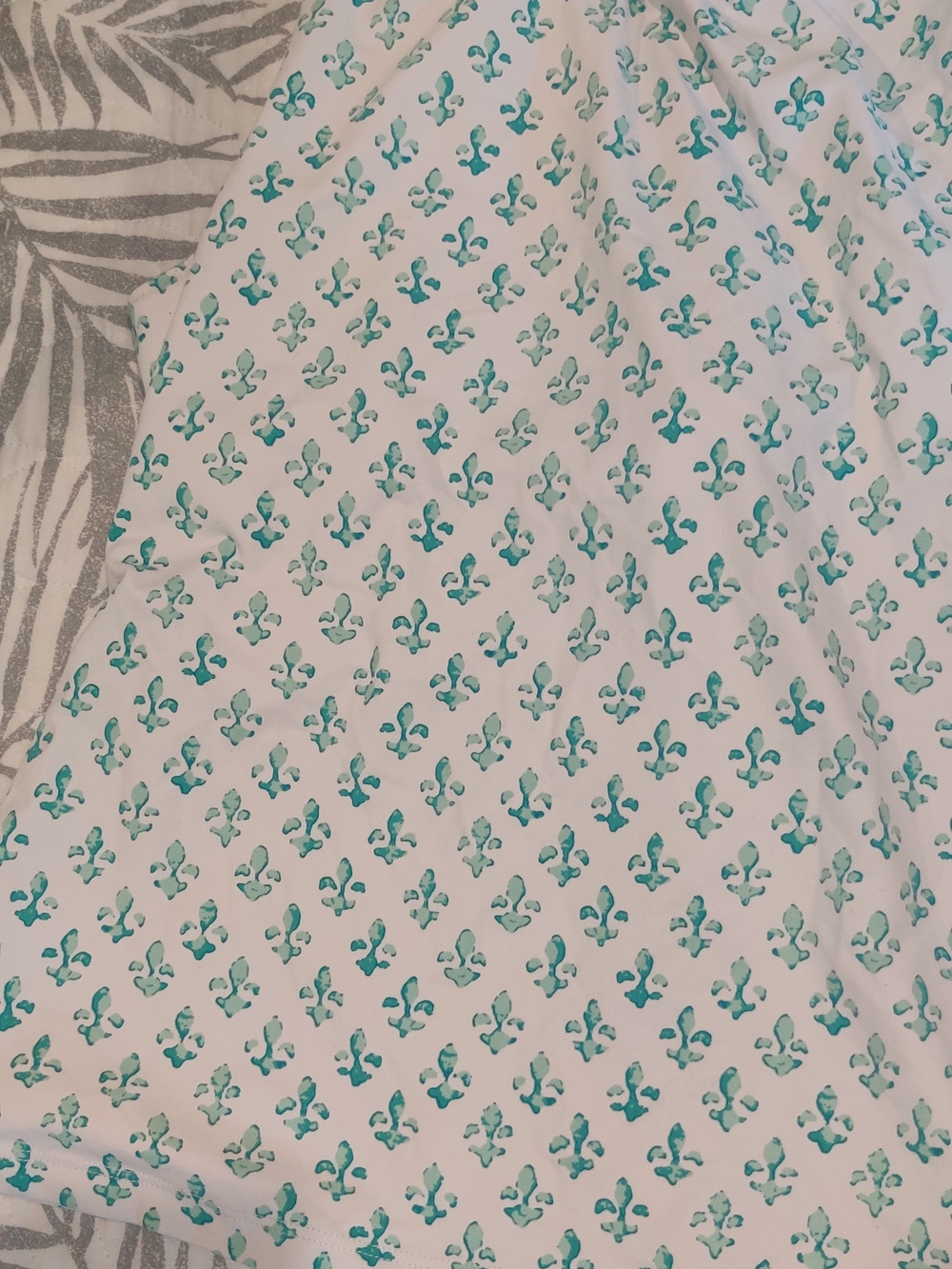 J McLaughlin Women's White Tank  Top with Teal Fleur De Lis Print